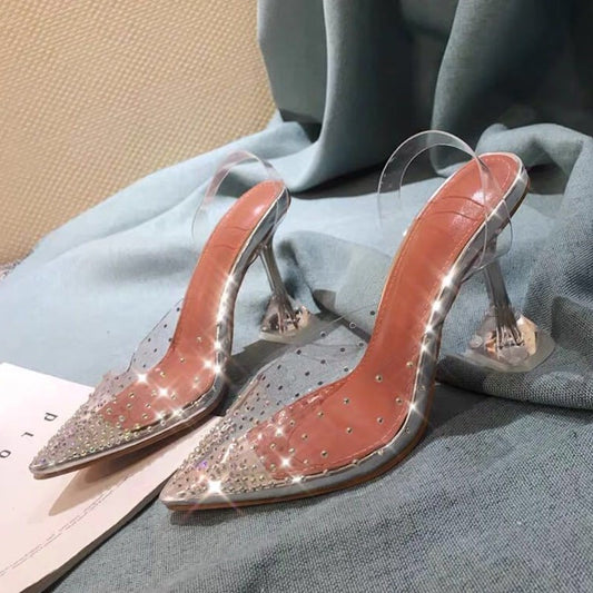 Zapatos de Tacón Alto Transparentes con Cristal para Invierno