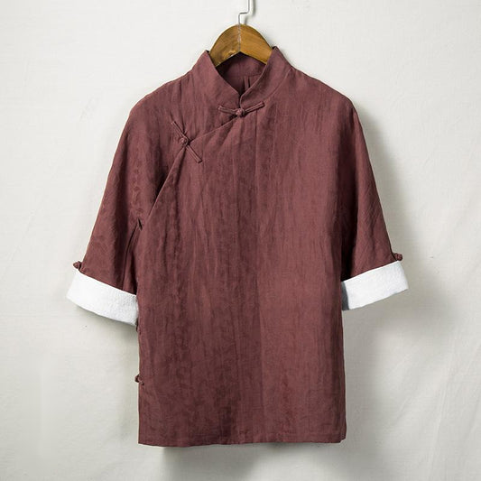 Camisa de Lino Étnica Manga 3/4 para Hombre - Image 2