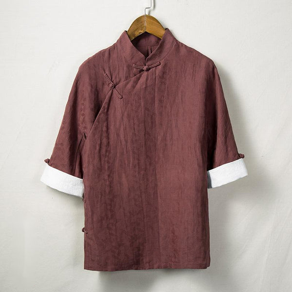Camisa de Lino Étnica Manga 3/4 para Hombre