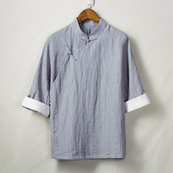Camisa de Lino Étnica Manga 3/4 para Hombre