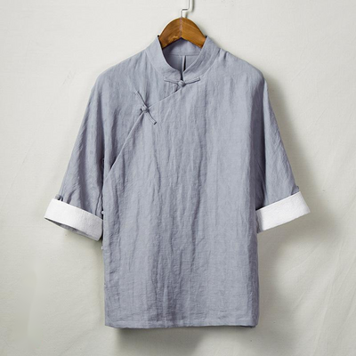 Camisa de Lino Étnica Manga 3/4 para Hombre