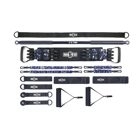 Set Completo de Bandas Elásticas de Látex con Barra y Banco Ajustable para Ejercicio en Casa