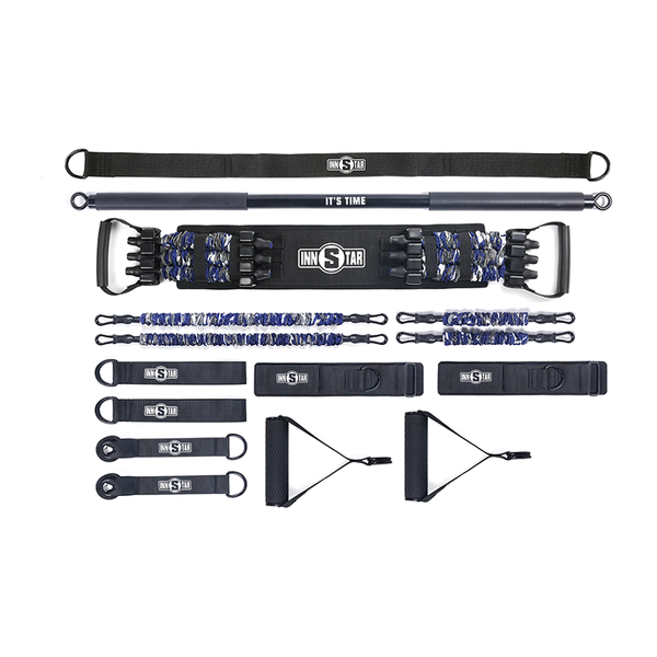 Set Completo de Bandas Elásticas de Látex con Barra y Banco Ajustable para Ejercicio en Casa