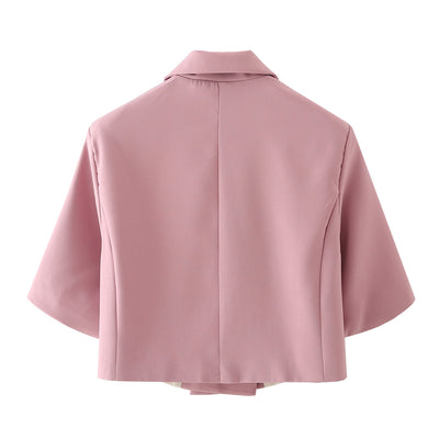 Blazer Corto Rosa Primavera Mujer - Diseño Liso y Elegante - Image 5