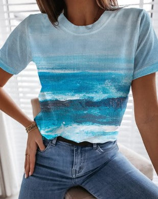 Camiseta Cuello Redondo Mujer Estampado Paisaje Marino - Image 13