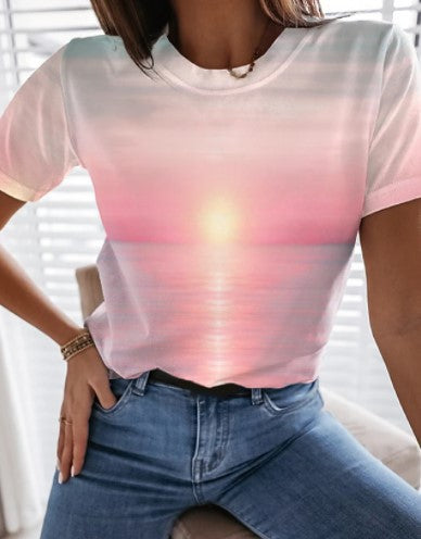 Camiseta Cuello Redondo Mujer Estampado Paisaje Marino - Image 11