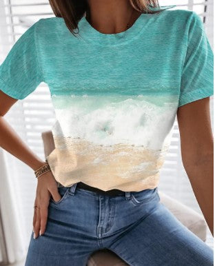 Camiseta Cuello Redondo Mujer Estampado Paisaje Marino - Image 12