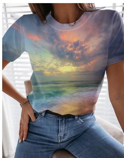 Camiseta Cuello Redondo Mujer Estampado Paisaje Marino - Image 16