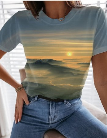 Camiseta Cuello Redondo Mujer Estampado Paisaje Marino - Image 7