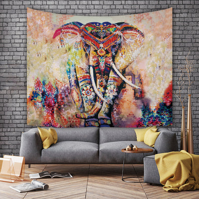 Vibrant multicolor tapestry featuring an ornate, abstract elephant design in a European classical style, made of plush polyester. - Image 5