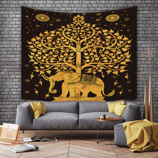 Vibrant multicolor tapestry featuring an ornate, abstract elephant design in a European classical style, made of plush polyester. - Image 3