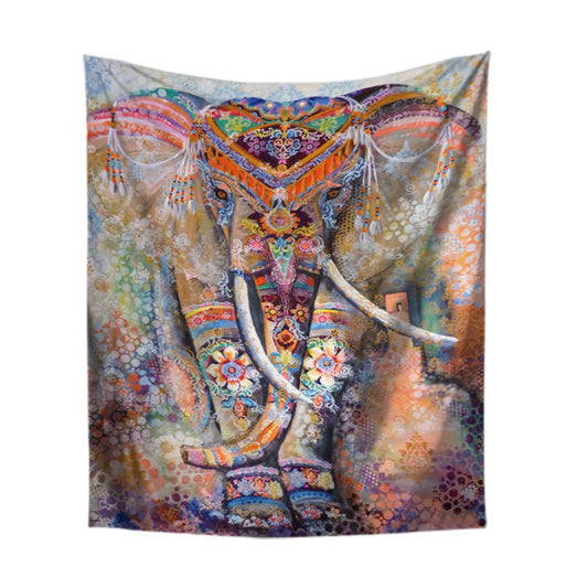 Vibrant multicolor tapestry featuring an ornate, abstract elephant design in a European classical style, made of plush polyester. - Image 2
