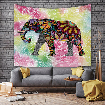 Vibrant multicolor tapestry featuring an ornate, abstract elephant design in a European classical style, made of plush polyester. - Image 7