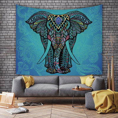 Vibrant multicolor tapestry featuring an ornate, abstract elephant design in a European classical style, made of plush polyester. - Image 8