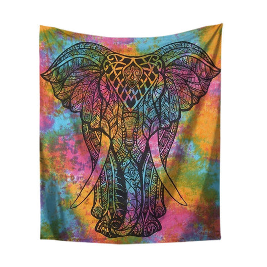 Vibrant multicolor tapestry featuring an ornate, abstract elephant design in a European classical style, made of plush polyester. - Image 6