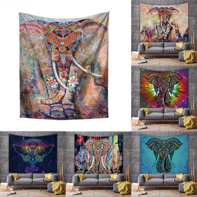 Vibrant multicolor tapestry featuring an ornate, abstract elephant design in a European classical style, made of plush polyester. - Image 9