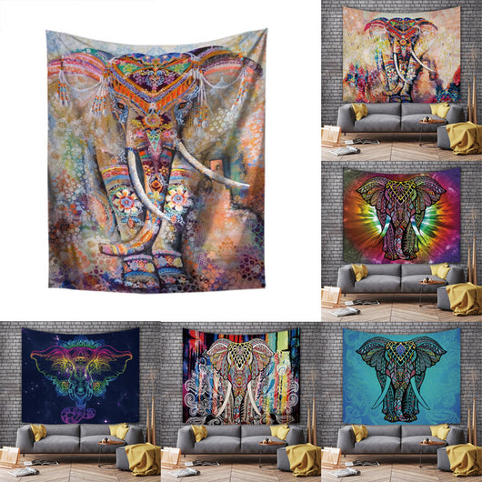 Vibrant multicolor tapestry featuring an ornate, abstract elephant design in a European classical style, made of plush polyester. - Image 9