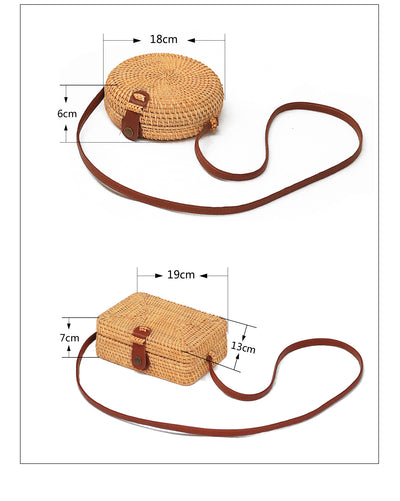 Bolsa Tejida de Ratán Artesanal - Bandolera Mini Retro con Cierre de Cuero - Image 7