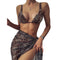 Traje de Baño Bikini Tres Piezas Estampado Leopardo Europeo Americano