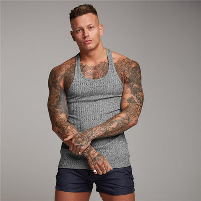 Musculosa Deportiva Hombre Racer Back Ajustada a Rayas Verticales - Image 11