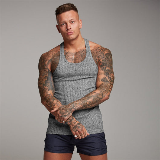 Musculosa Deportiva Hombre Racer Back Ajustada a Rayas Verticales - Image 3