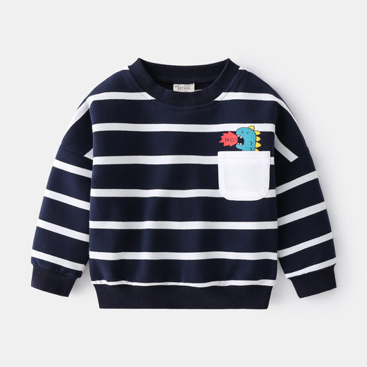 Suéter Infantil a Rayas de Algodón - Cuello Redondo Holgado - Image 2