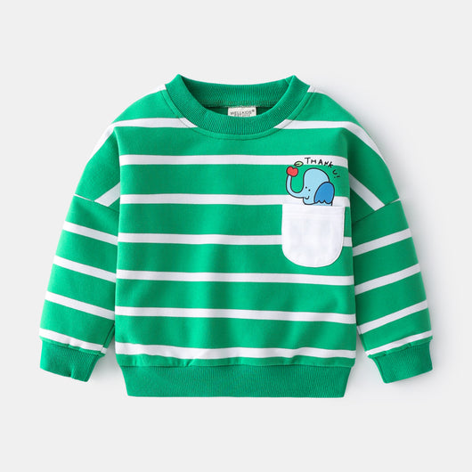 Suéter Infantil a Rayas de Algodón - Cuello Redondo Holgado