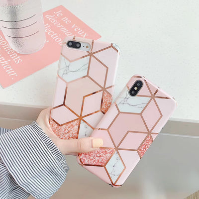 Funda de Teléfono de Mármol con Patrón Geométrico y Hot Stamping Compatible con Apple - Image 9
