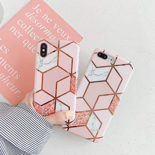 Funda de Teléfono de Mármol con Patrón Geométrico y Hot Stamping Compatible con Apple - Image 4