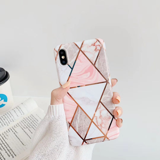 Funda de Teléfono de Mármol con Patrón Geométrico y Hot Stamping Compatible con Apple - Image 5