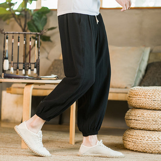 Pantalones Casuales Sueltos de Algodón y Lino Estilo Chino para Hombre Primavera - Image 2