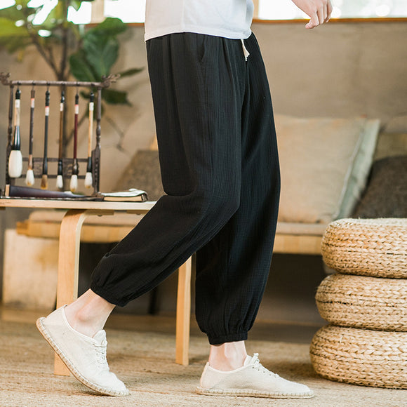 Pantalones Casuales Sueltos de Algodón y Lino Estilo Chino para Hombre Primavera