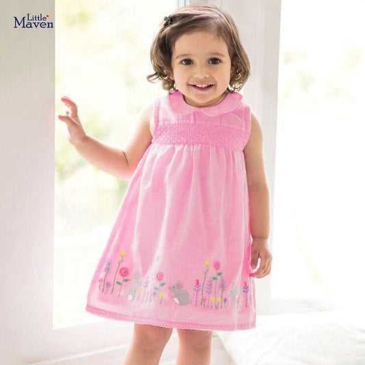 Vestido de Niña Verano Algodón Manga Corta Estilo Europeo