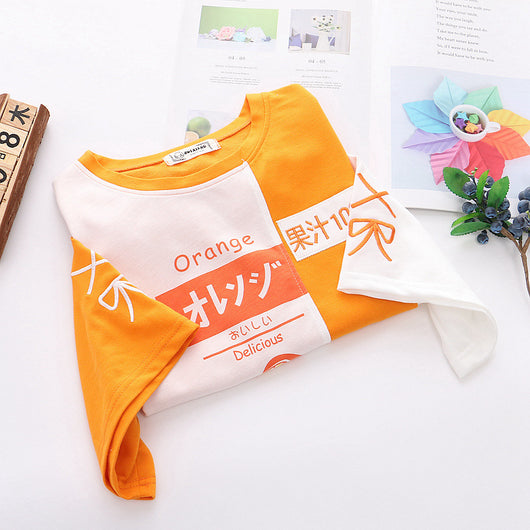 Camiseta Suelta Japonesa Bordada Naranja - Manga Corta - Image 9