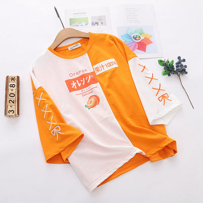 Camiseta Suelta Japonesa Bordada Naranja - Manga Corta - Image 11