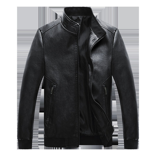 Chaqueta de Cuero para Hombre Estilo Coreano Otoño Invierno - Cuello Alto Ajustado Motociclista
