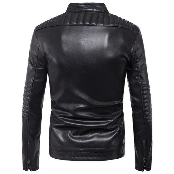 Chaqueta de Cuero para Motociclista con Cierre de Cremallera