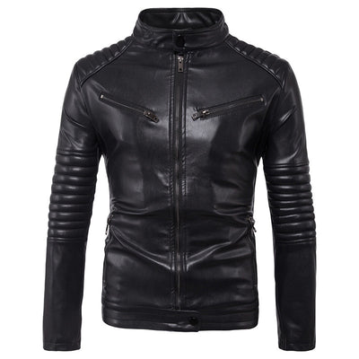 Chaqueta de Cuero para Motociclista con Cierre de Cremallera