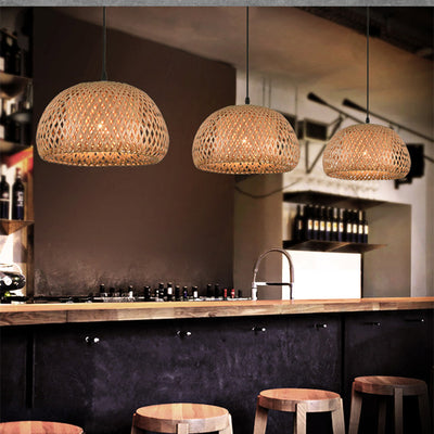Lámpara de Araña Tejida en Bambú Estilo Sudeste Asiático para Restaurantes - Image 5