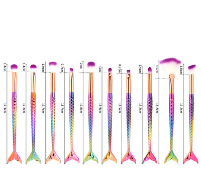 Set de 10 Brochas de Maquillaje Sirena con Escamas Iridiscentes para Ojos - Image 7