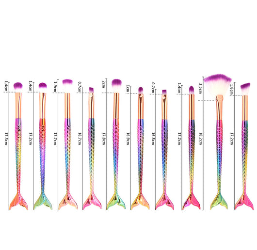 Set de 10 Brochas de Maquillaje Sirena con Escamas Iridiscentes para Ojos - Image 7