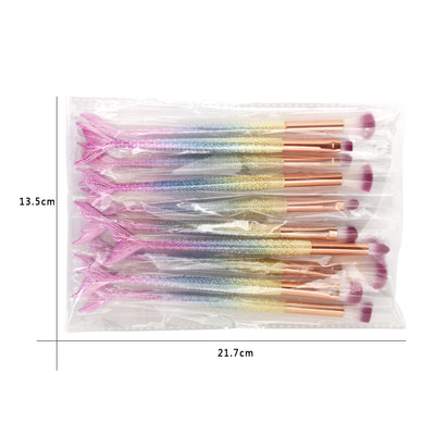 Set de 10 Brochas de Maquillaje Sirena con Escamas Iridiscentes para Ojos - Image 9