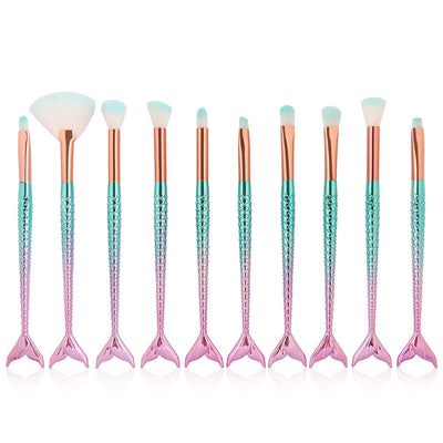 Set de 10 Brochas de Maquillaje Sirena con Escamas Iridiscentes para Ojos - Image 10