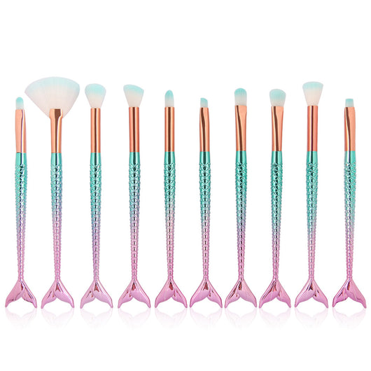 Set de 10 Brochas de Maquillaje Sirena con Escamas Iridiscentes para Ojos - Image 3