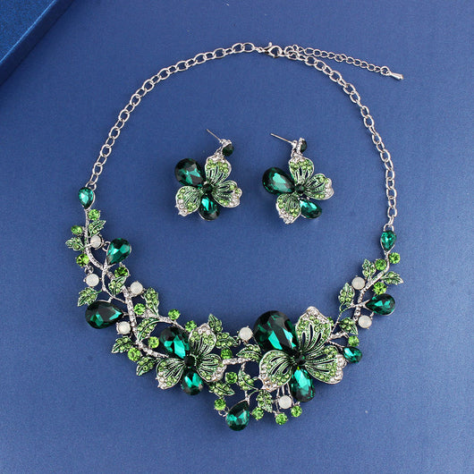 Conjunto de Joyería Floral Multicolor con Cristales y Diamantes - Image 9