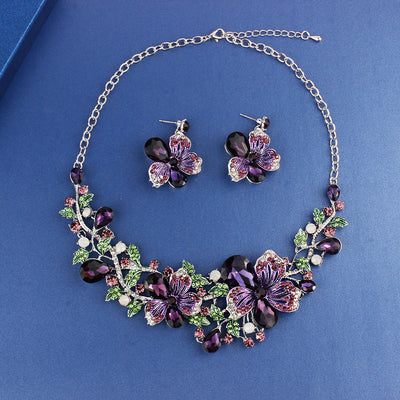 Conjunto de Joyería Floral Multicolor con Cristales y Diamantes - Image 12