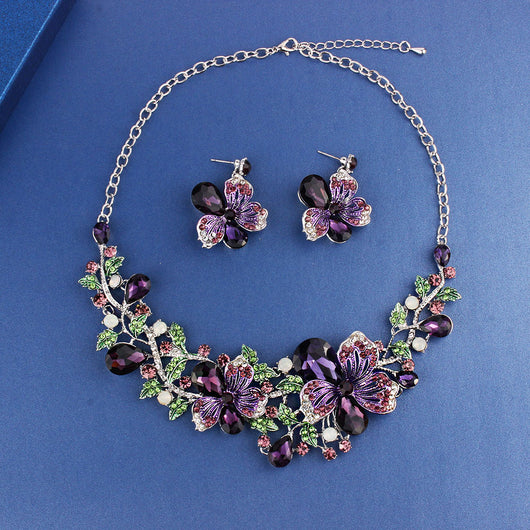 Conjunto de Joyería Floral Multicolor con Cristales y Diamantes - Image 12