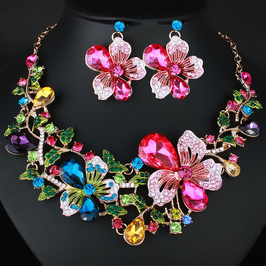 Conjunto de Joyería Floral Multicolor con Cristales y Diamantes - Image 7