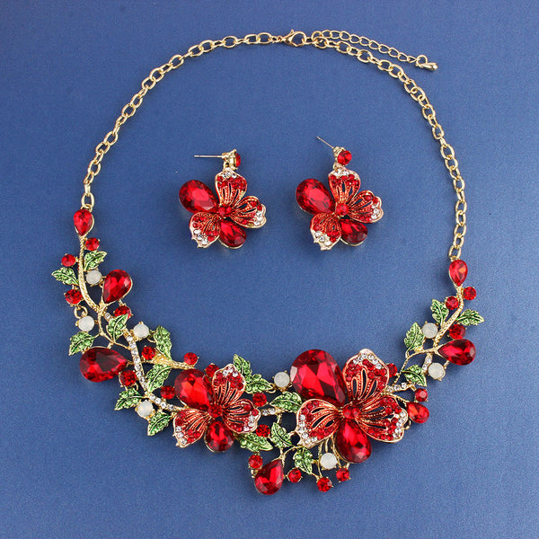 Conjunto de Joyería Floral Multicolor con Cristales y Diamantes