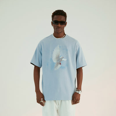 Camiseta Estampada Paloma Blanca y Estrella Azul para Hombre - Image 9